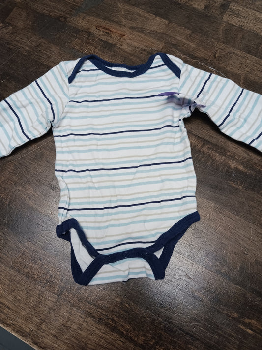 Blue/White/Tan Striped Baby Gear Longsleeve Onesie, 3M B
