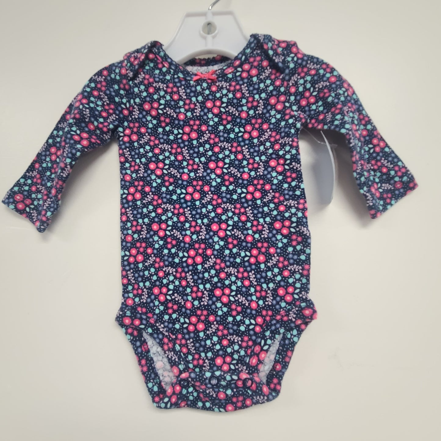 Navy/Pink Flower Carters Longsleeve Onesie, NB G