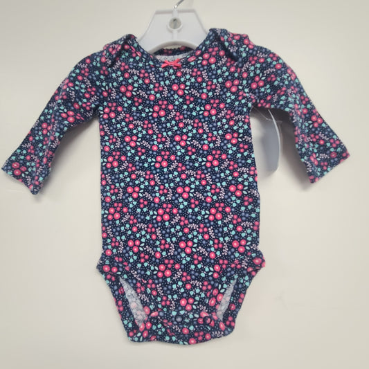 Navy/Pink Flower Carters Longsleeve Onesie, NB G