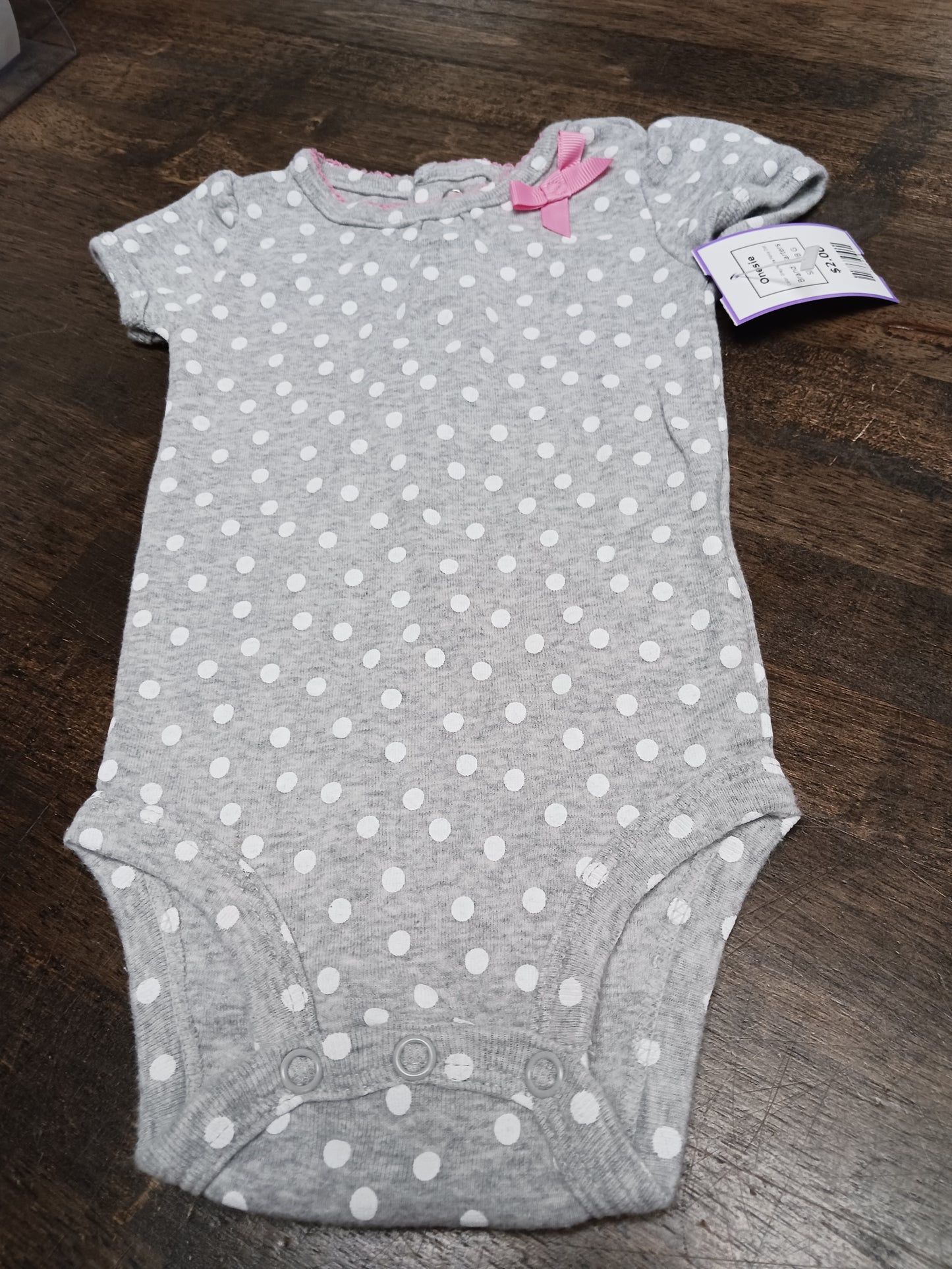 Grey/White Polka Dot Carters Onesie, NB G