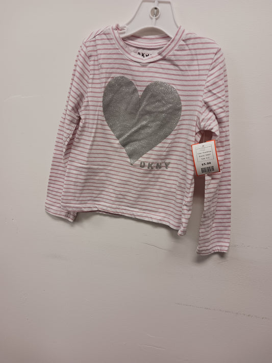 Pink/White DKNY Long Sleeve Striped Heart Shirt, 4 G
