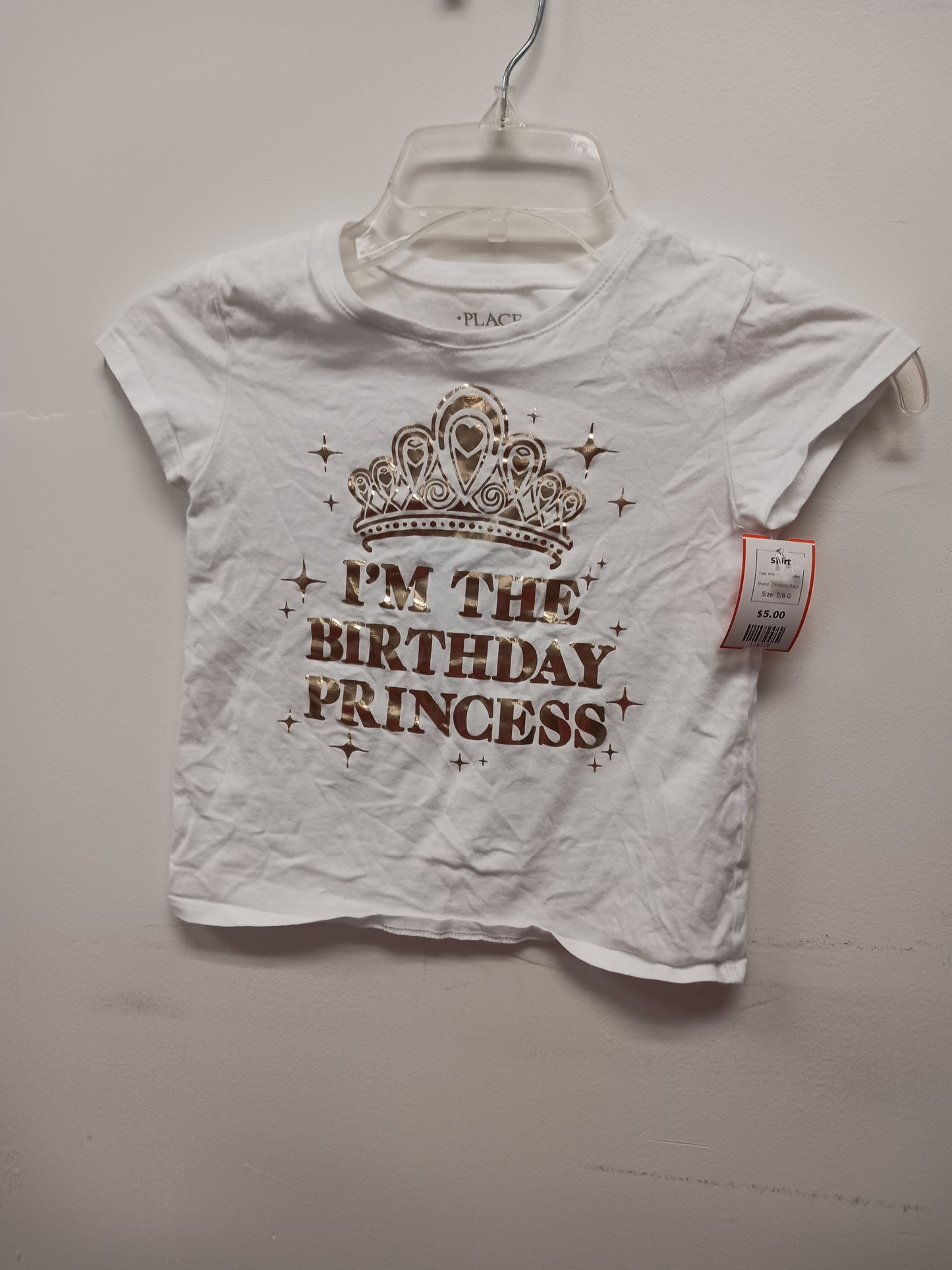White Birthday Princess Childrens Place Shirt, 5/6 G