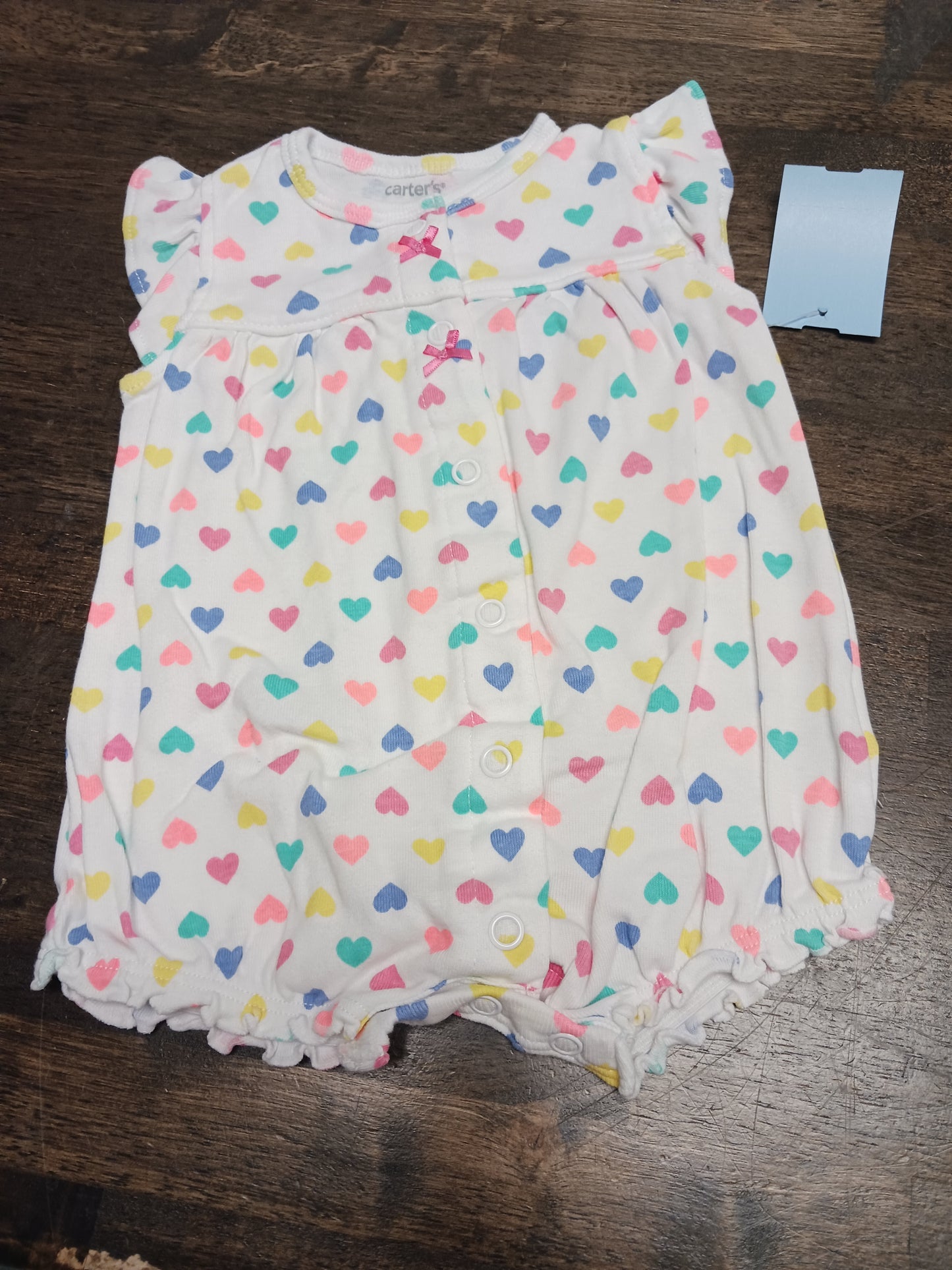 White/Colorful Heart Carters Short One Piece, 3M G