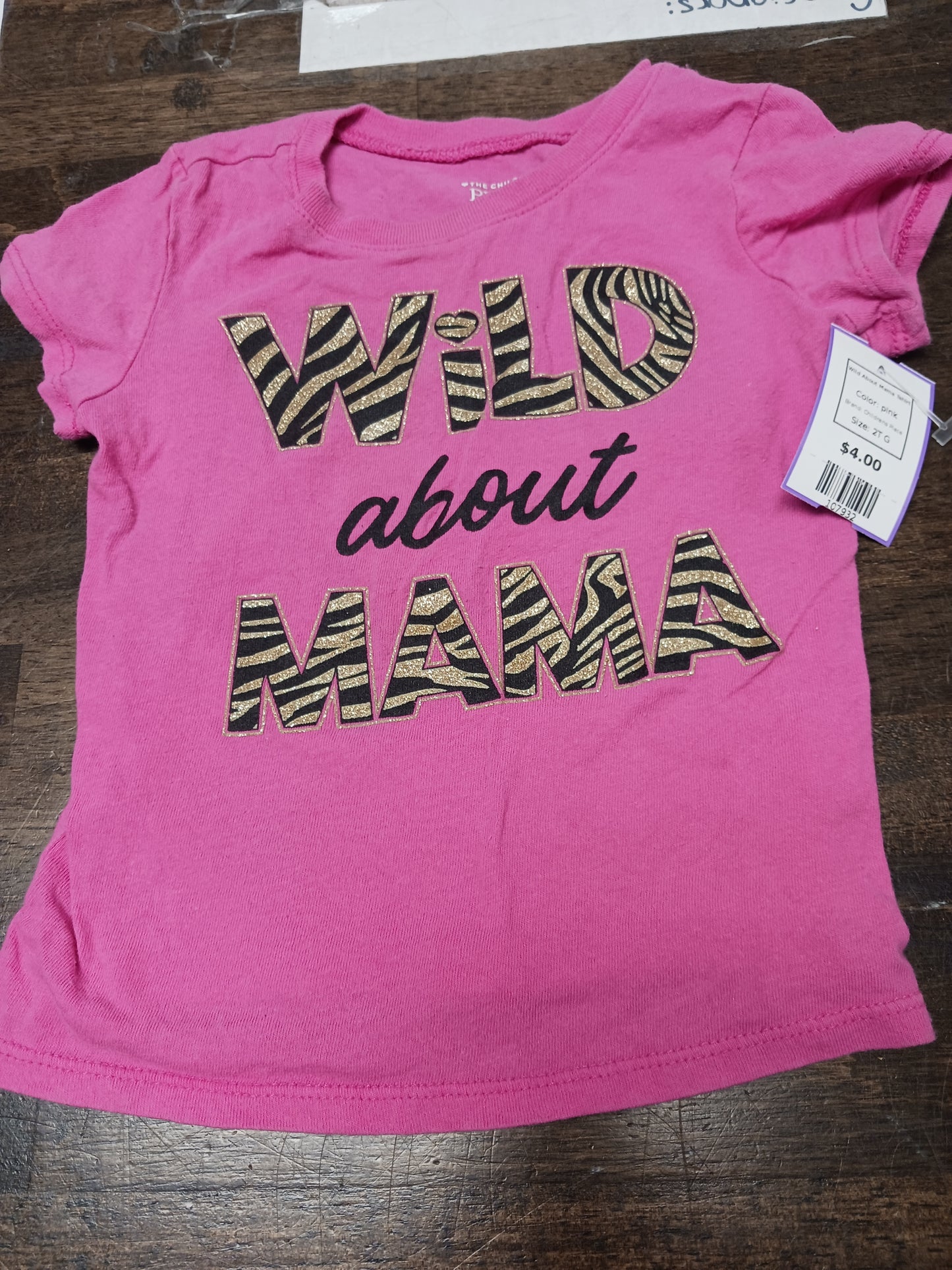 pink Childrens Place Wild About Mama Tshirt, 2T G