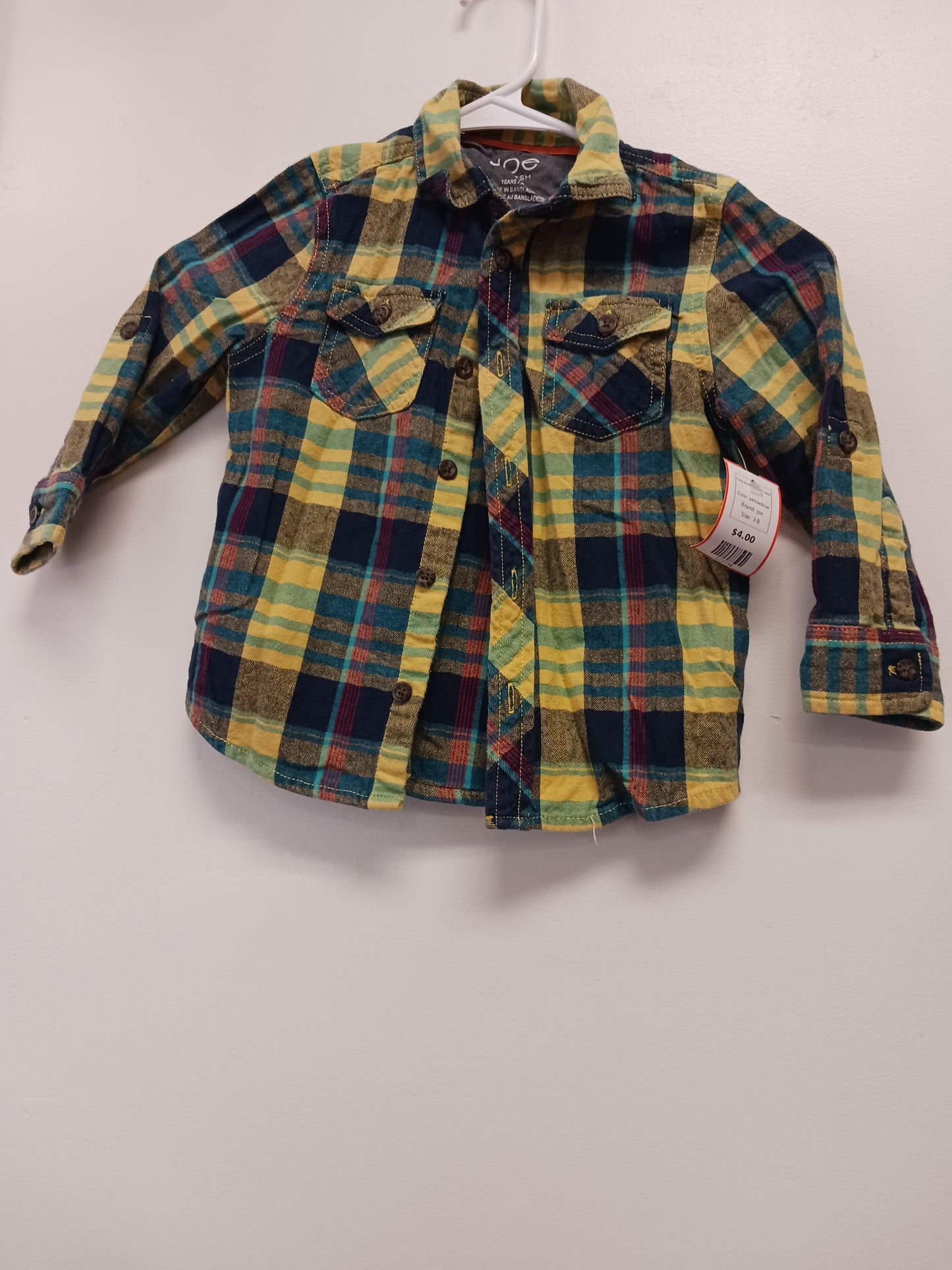 yellow/blue Joe Long Sleeve Flannel Shirt, 3 B