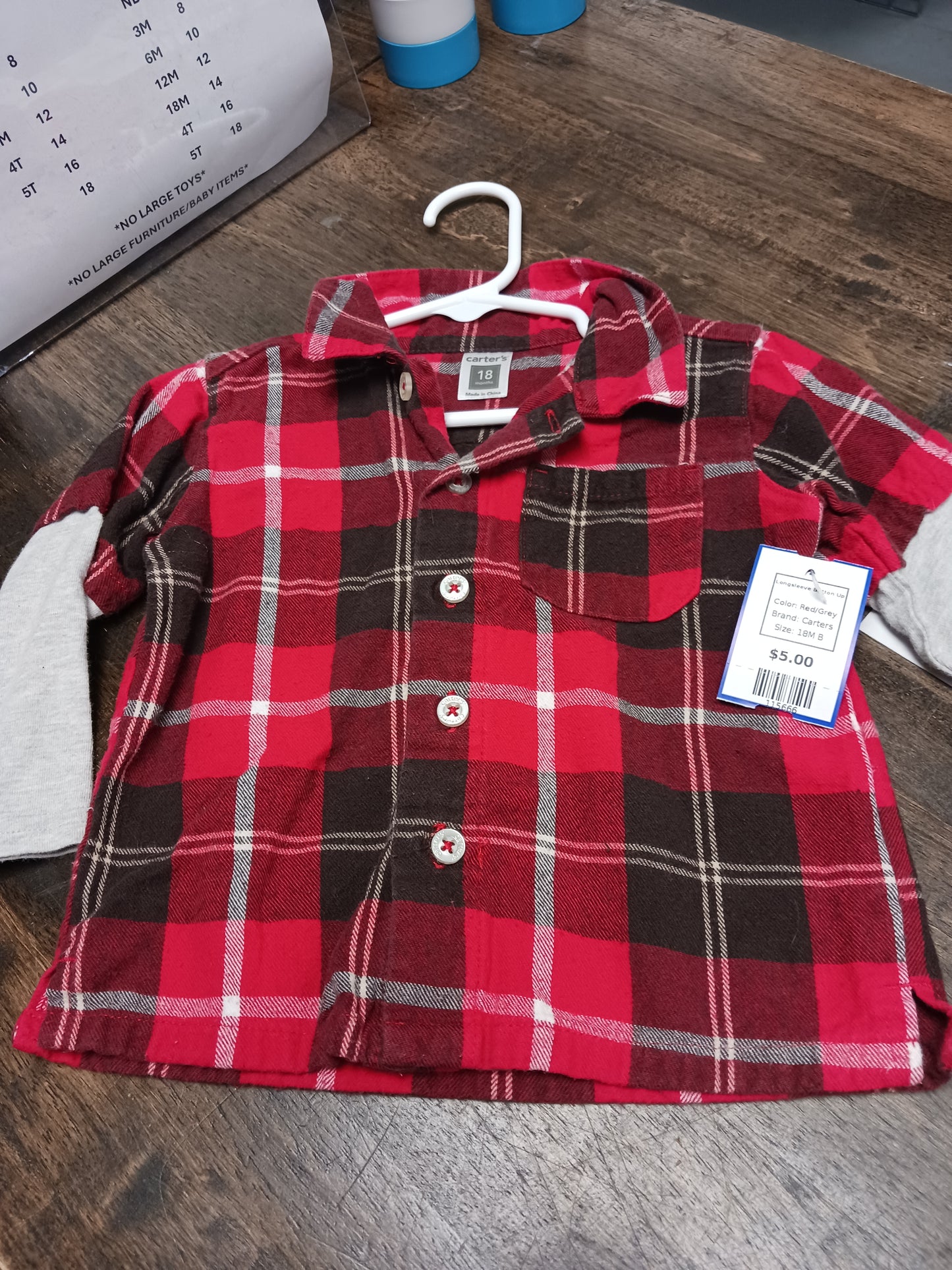 Red/Grey Carters Longsleeve Button Up, 18M B