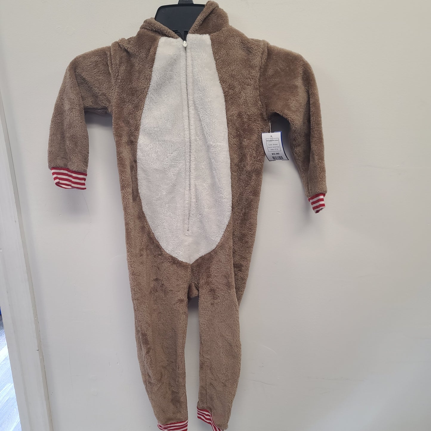 Brown North Pole Reindeer one piece, 4T B