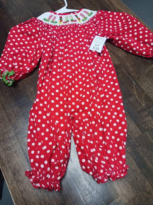 Red/White Christmas Molly Pop Pant One Piece, 12M G