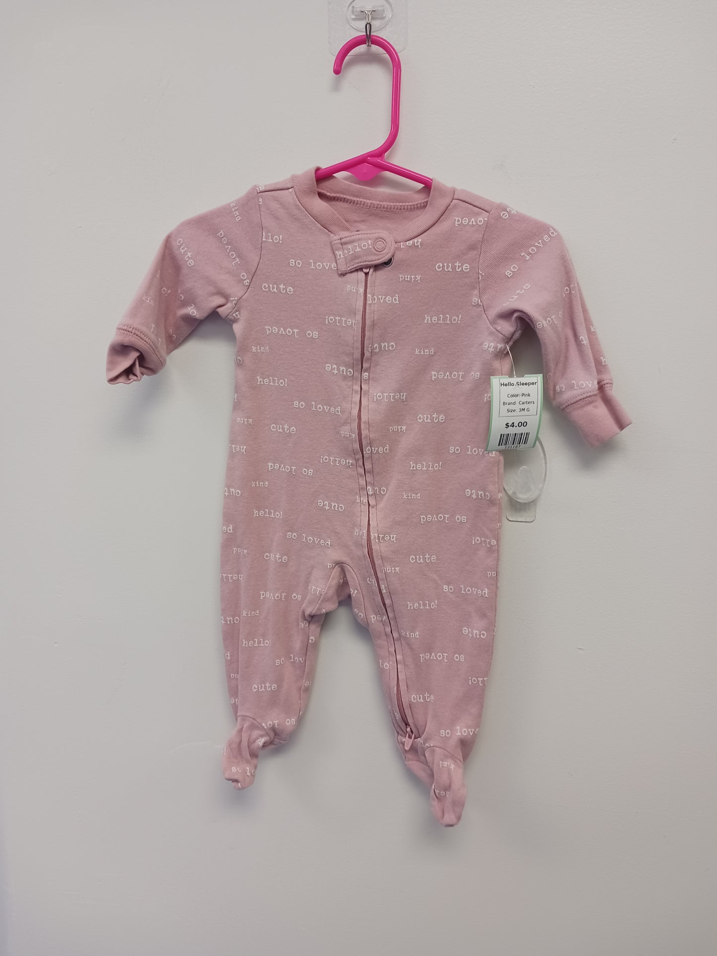 Pink Carters Hello Sleeper, 3M G