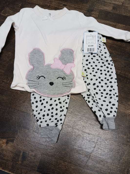 white/black Duck Duck Goose 2 piece Bunny outfit, 12M G
