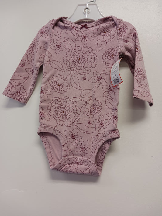 Purple Carters Long Sleeve Flower Onesie, 6M G