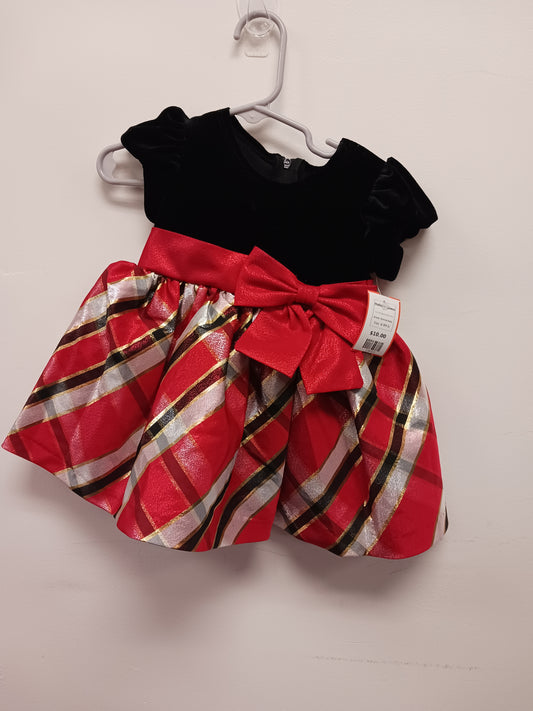 Black/Red/White/Gold Plaid Bonnie Baby Holiday Dress, 6-9M G
