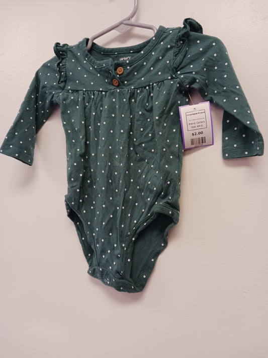 Green/White Polka Dot Carters Longsleeve Onesie, 6M G