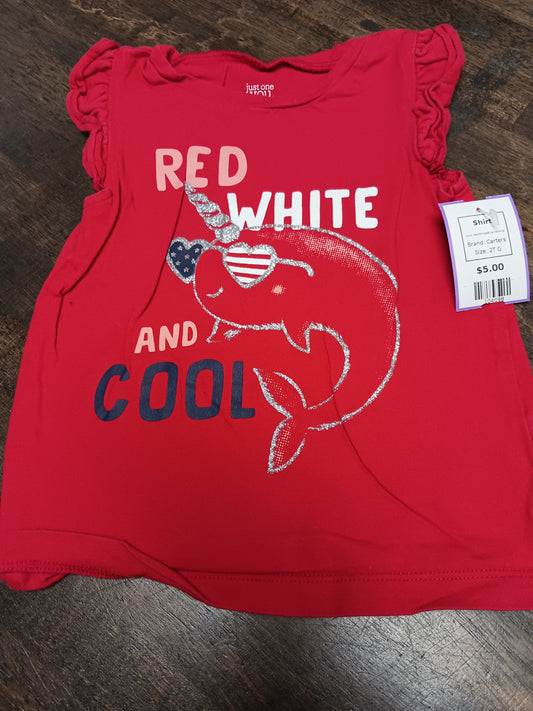 Red/White/Blue Narwhal Carters Shirt, 2T G