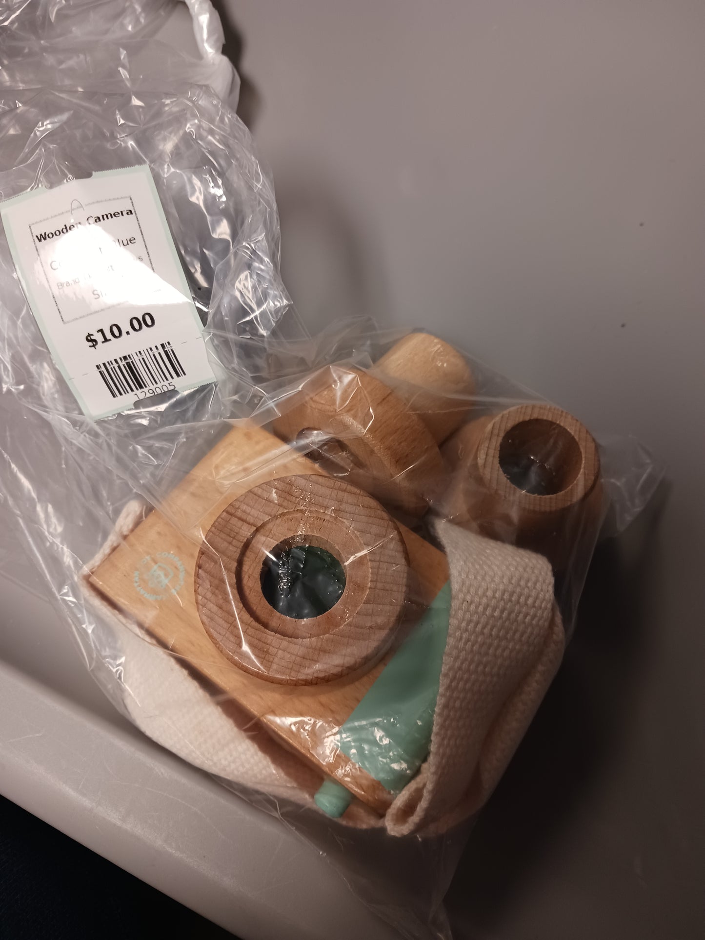 Tan/Blue Manhattan Toys Wooden Camera