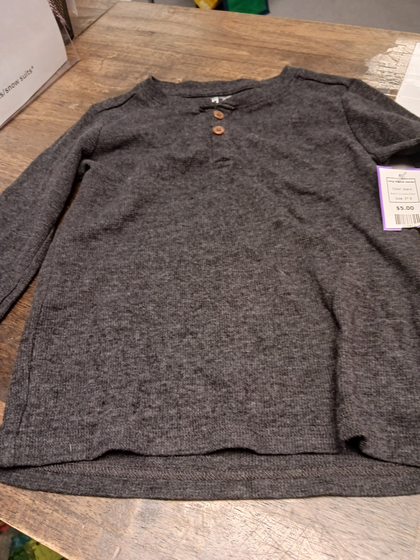 black Childrens Place Long Sleeve Henley, 5T B