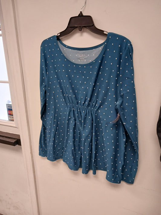 turquoise Time and Tru Long Sleeve Poka Dot Shirt 12-14, M 12