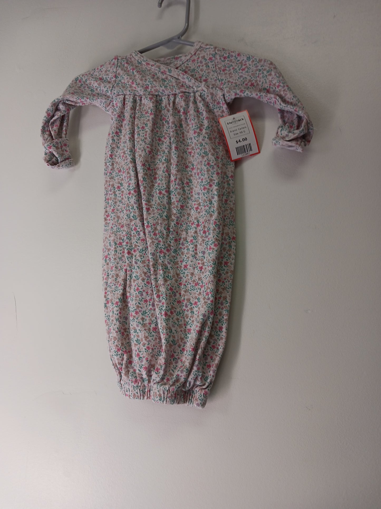 White/Pink Flower Carters Sleepsack, NB G