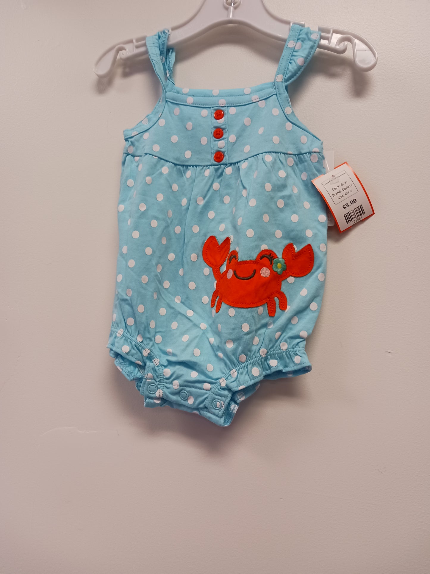 Blue Carters Crabby Poka Dot Tank Romper, 6M G