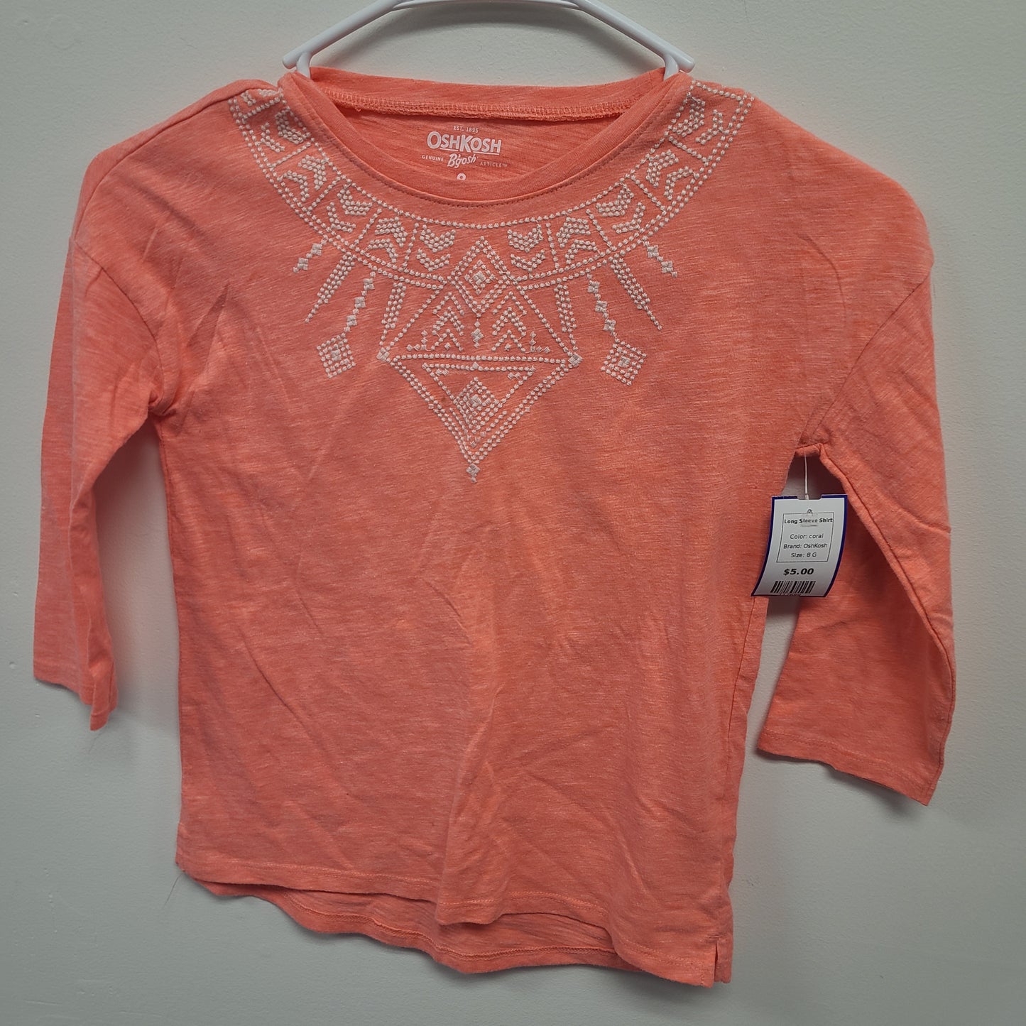 coral OshKosh Long Sleeve Shirt, 8 G