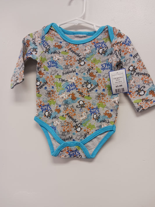 grey/blue  Long Sleeve Animals Onesie, 6M B