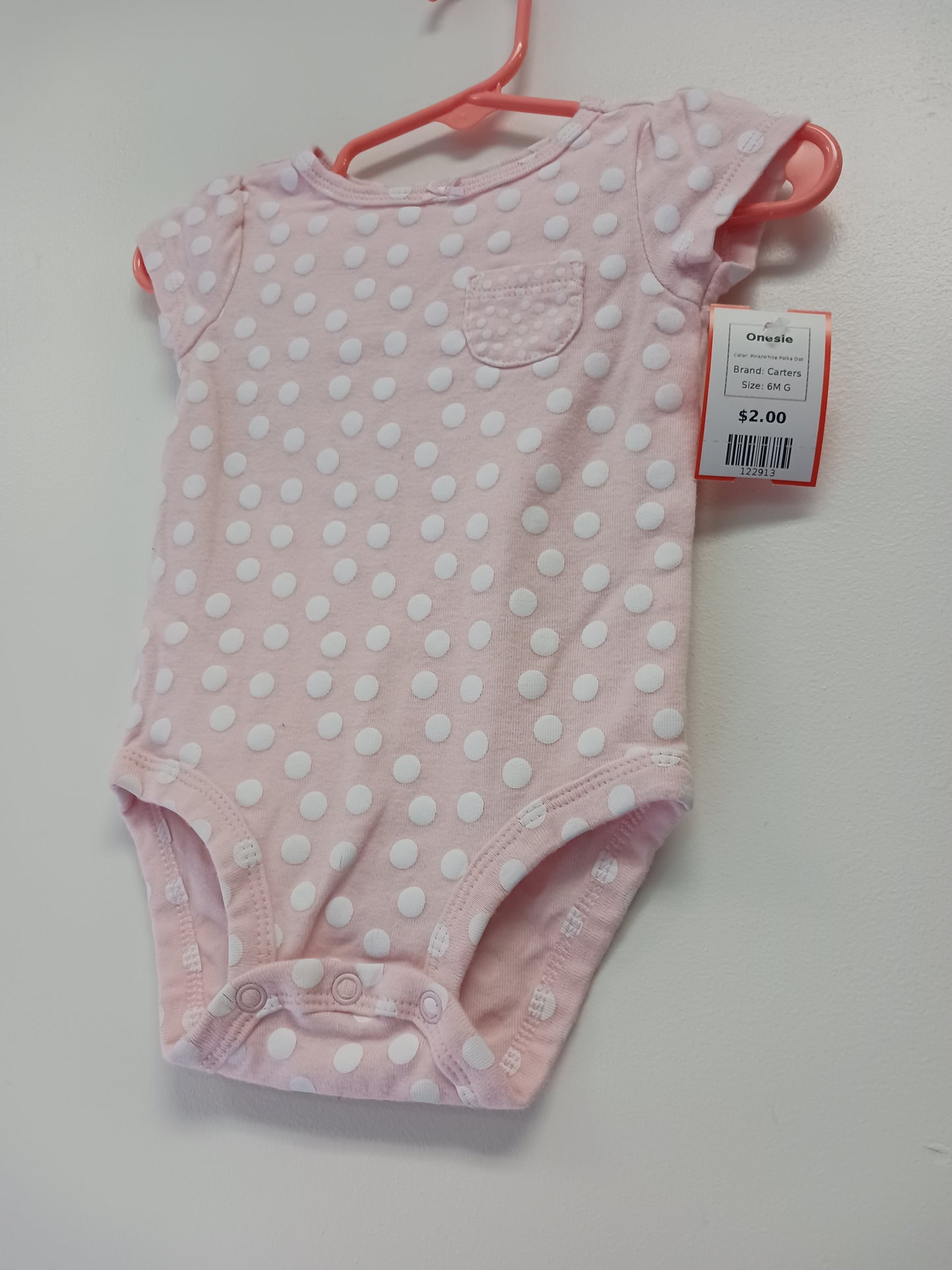 Pink/White Polka Dot Carters Onesie, 6M G