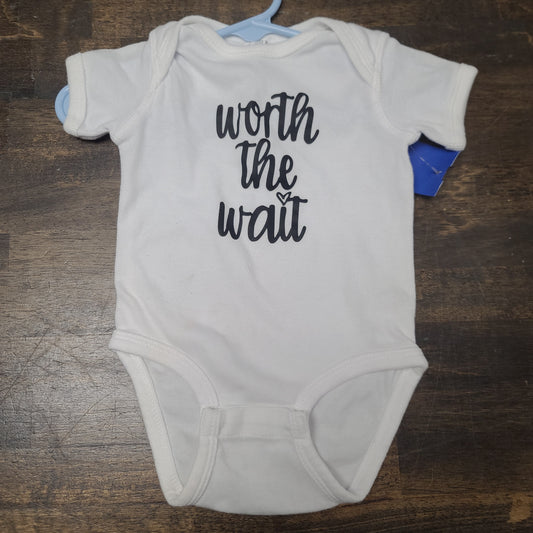 white  worth the wait onesie, 6M B