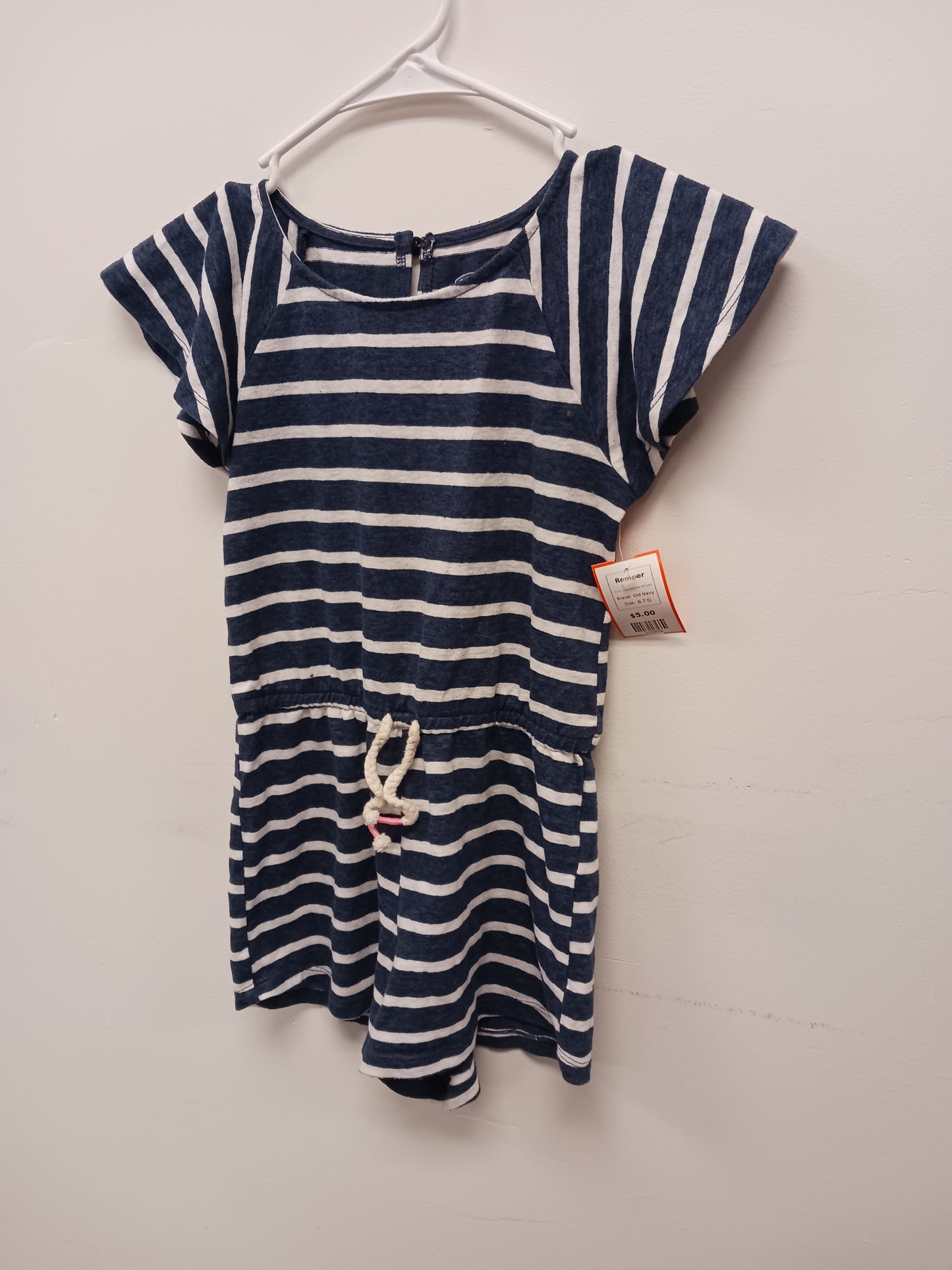 Navy/White Striped Old Navy Romper, 6-7 G