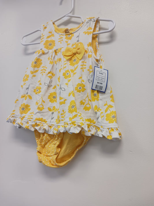Yellow/White/Grey Flower Carters Dress, 12M G