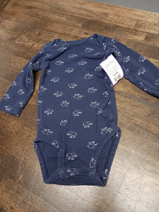 Navy Elephant Carters Longsleeve Onesie, 9M B