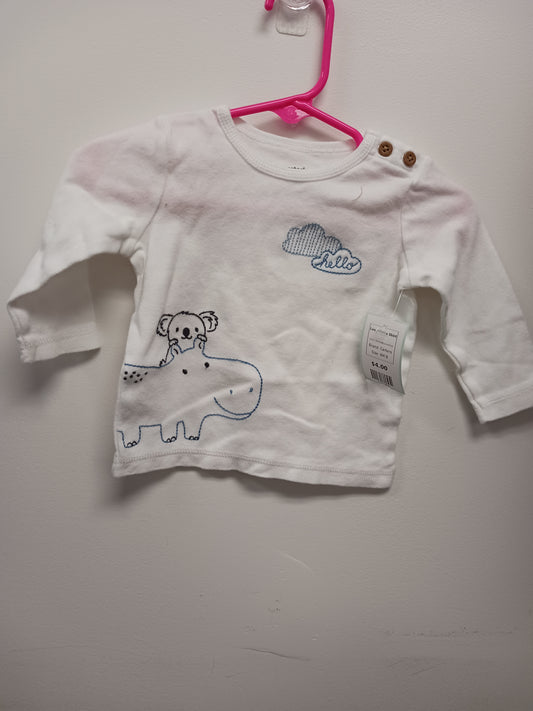 White/Blue Animal Carters Longsleeve Shirt, 6M B