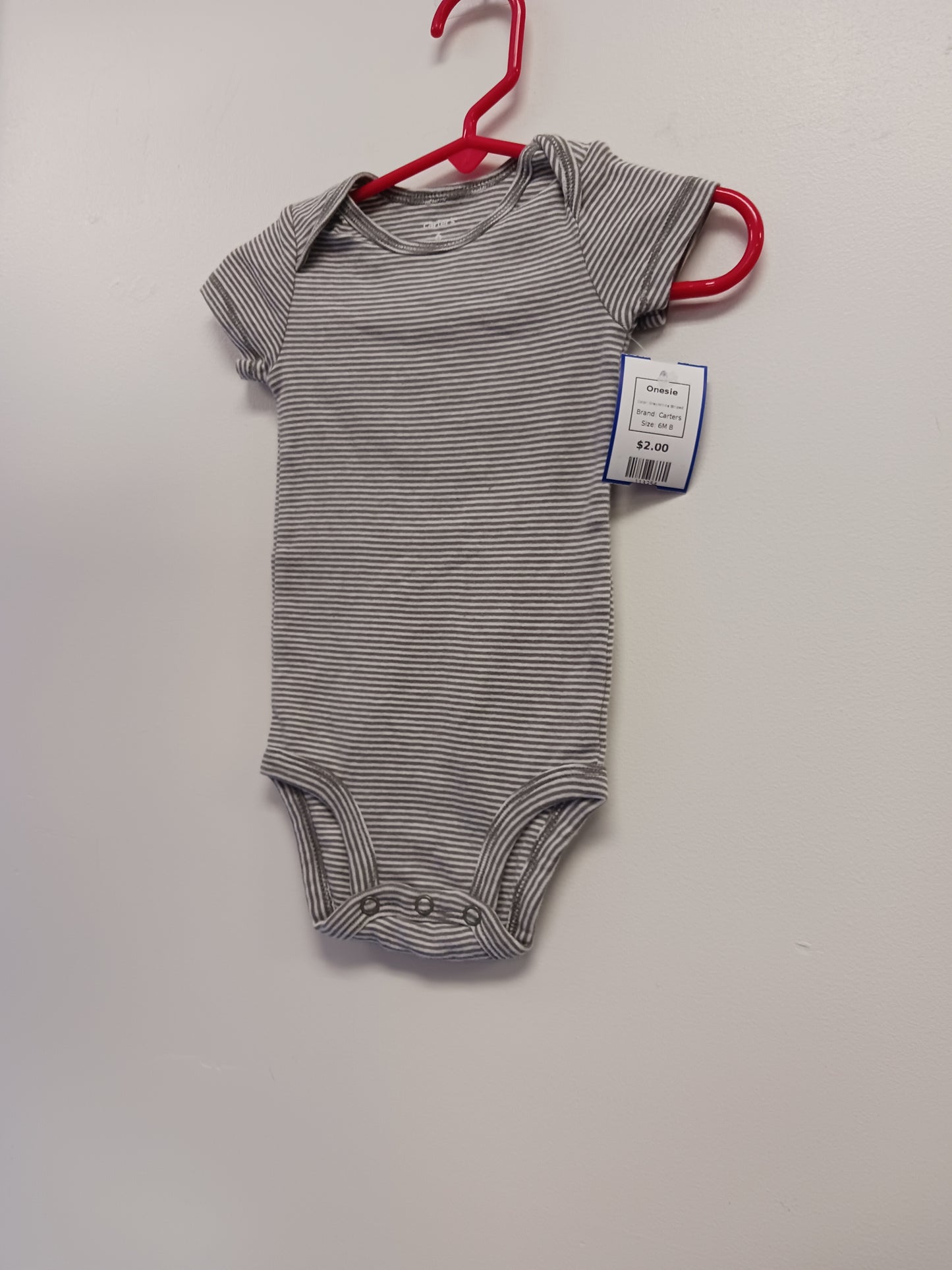Grey/White Striped Carters Onesie, 6M B