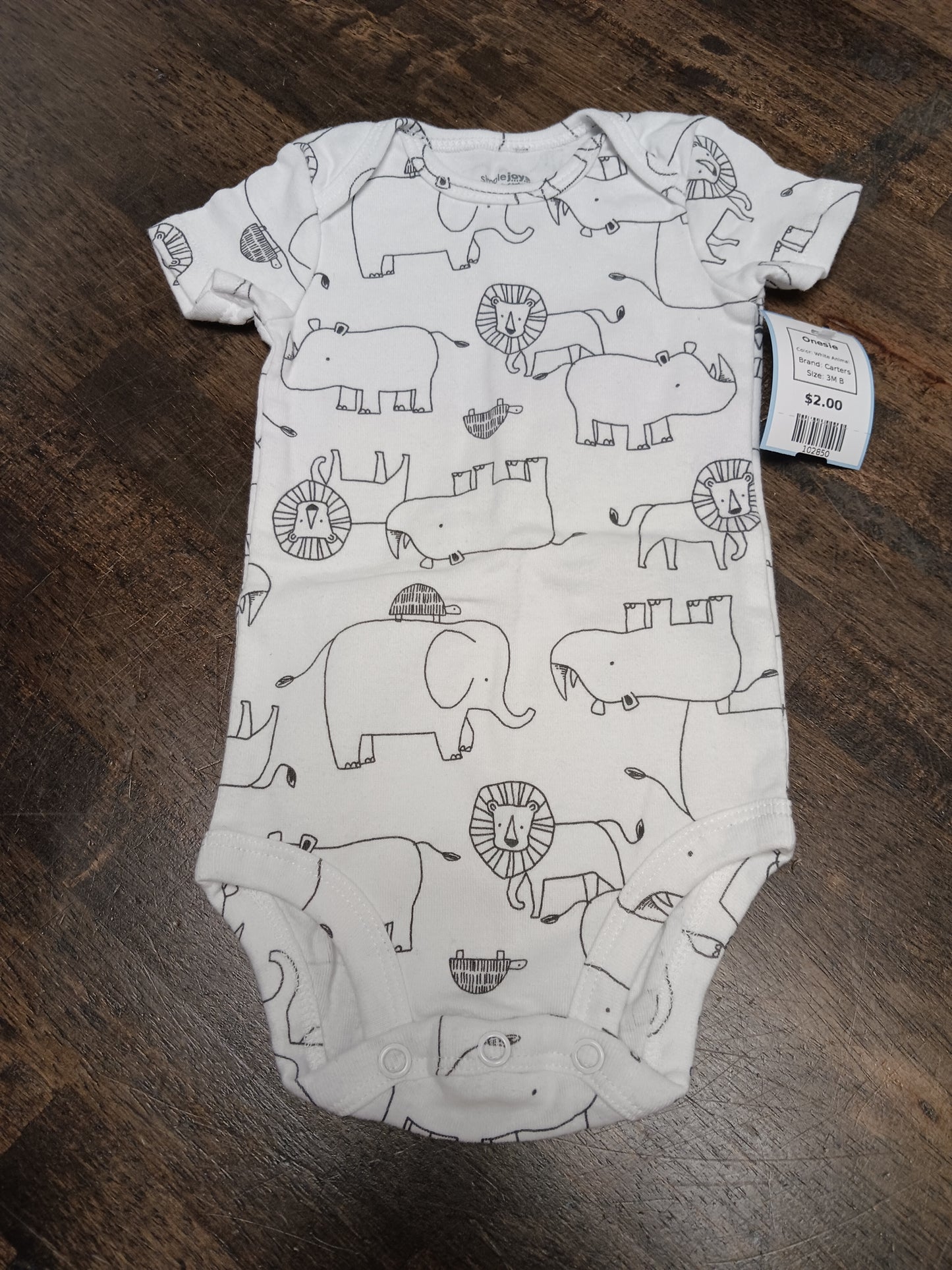 White Animal Carters Onesie, 3M B