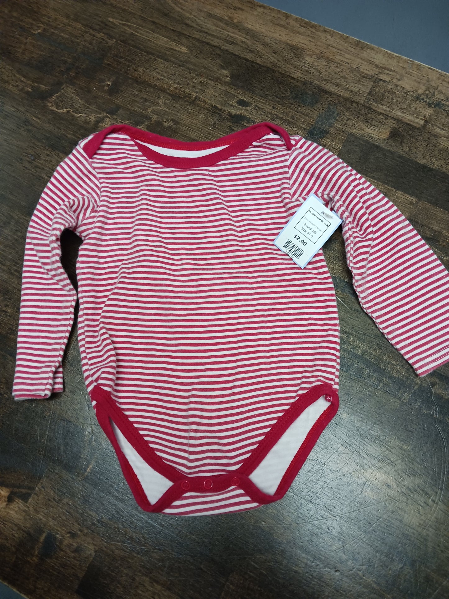 Red/White Striped HB Longsleeve Onesie, 2T B