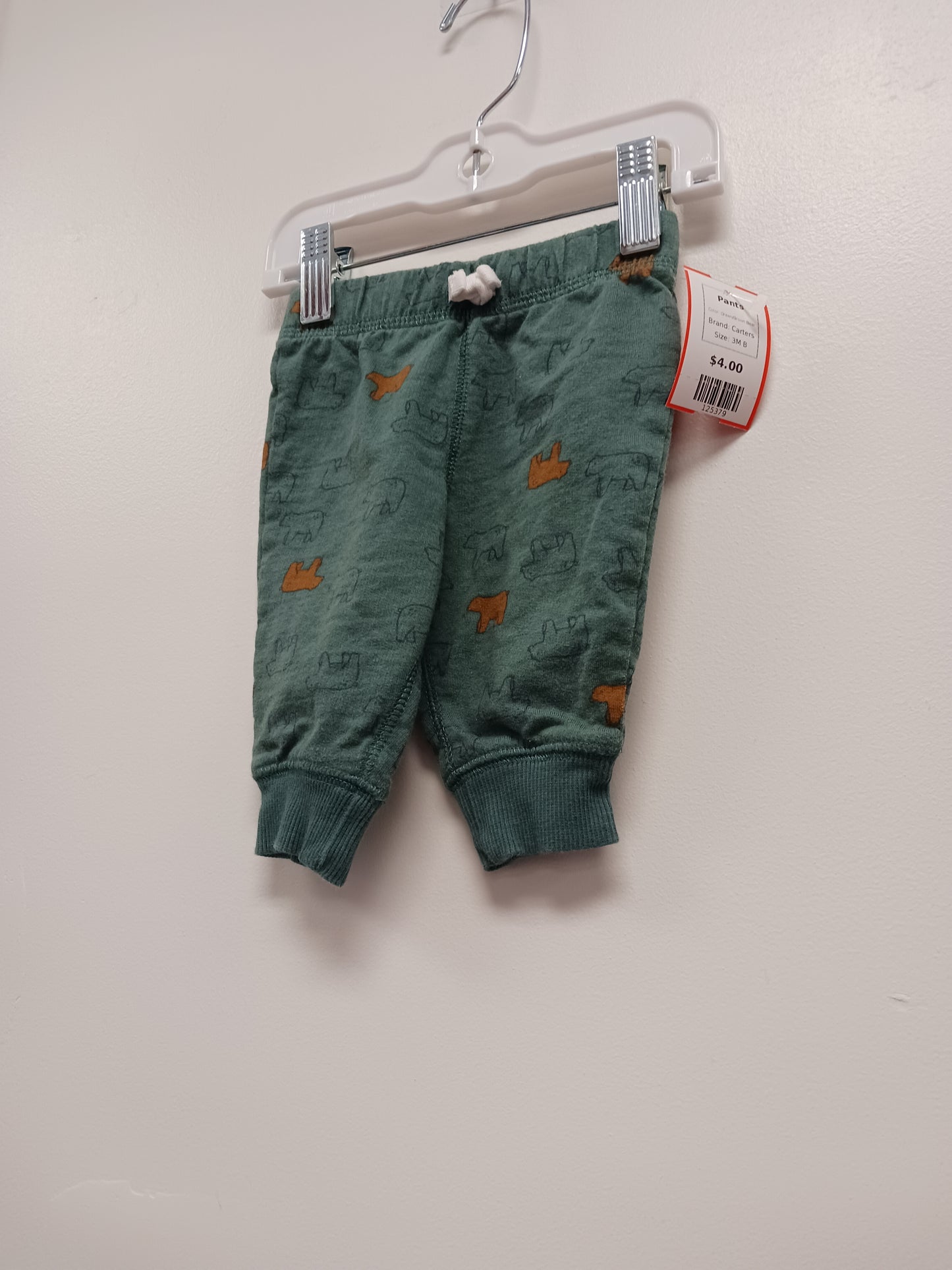 Green/Brown Bear Carters Pants, 3M B