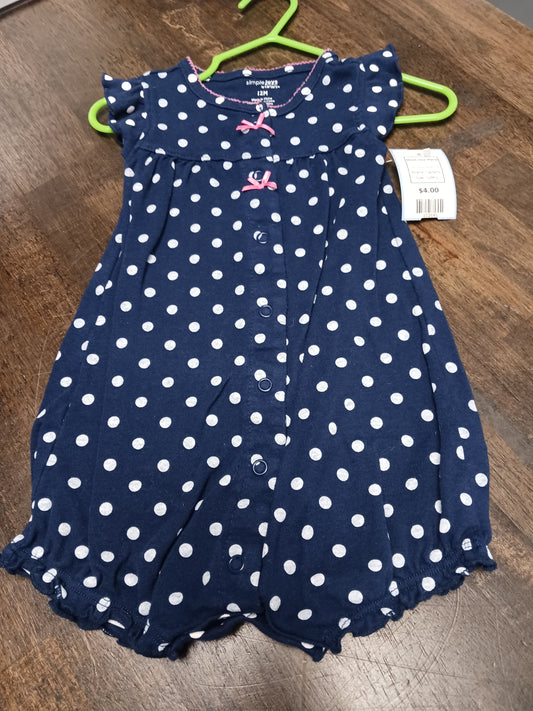 Navy/White Polka Dot Carters Short One Piece, 12M G