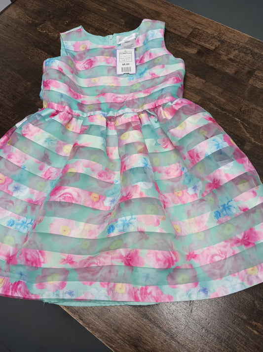 Green/Pink Flower Lavender Holiday Dress, 4T G