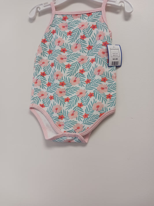 White/Pink/Green Flower/Leaf HB Tank Top Onesie, 2T G
