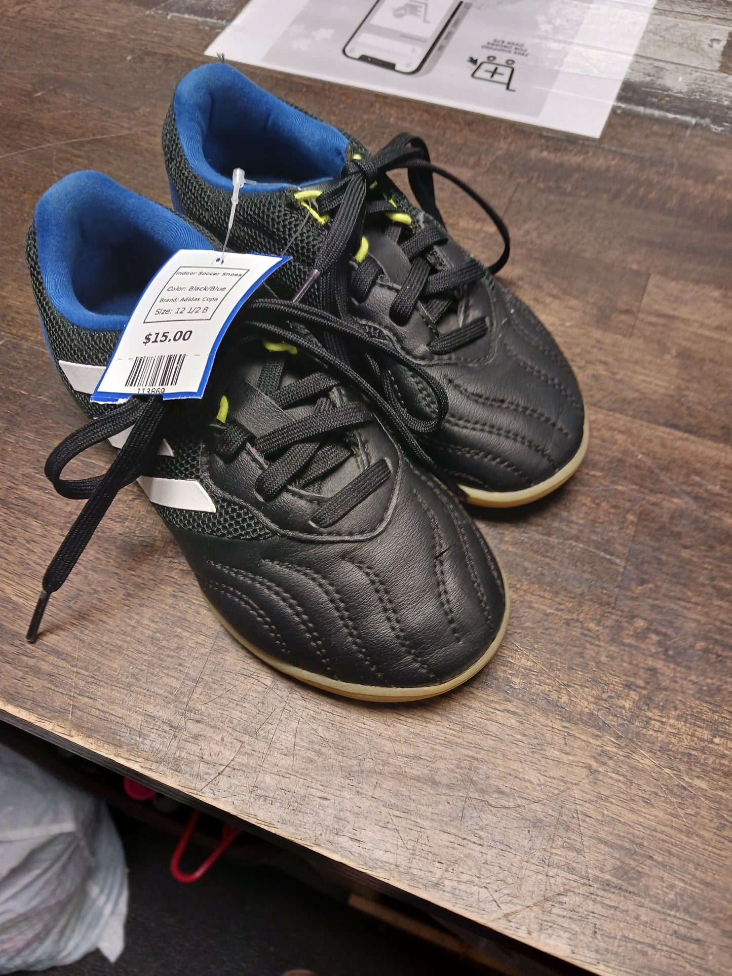 Black/Blue Adidas Copa Indoor Soccer Shoes, 12 1/2 B