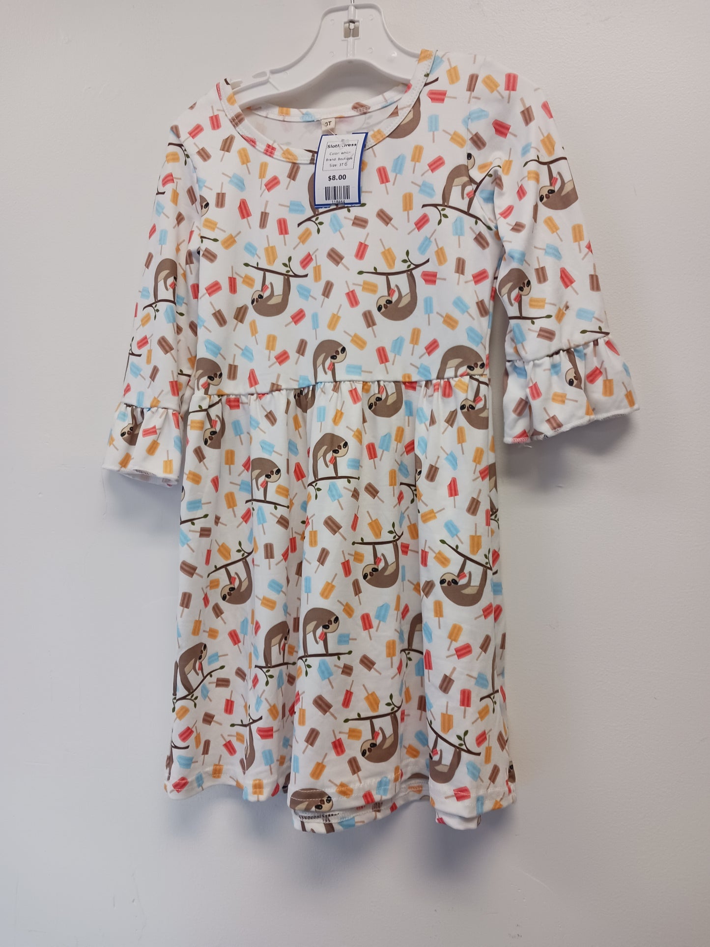 white Boutique Sloth Dress, 3T G