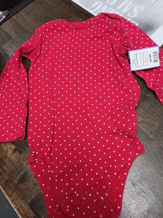 Red/White Polka Dot Carters Longsleeve Onesie, 2T G