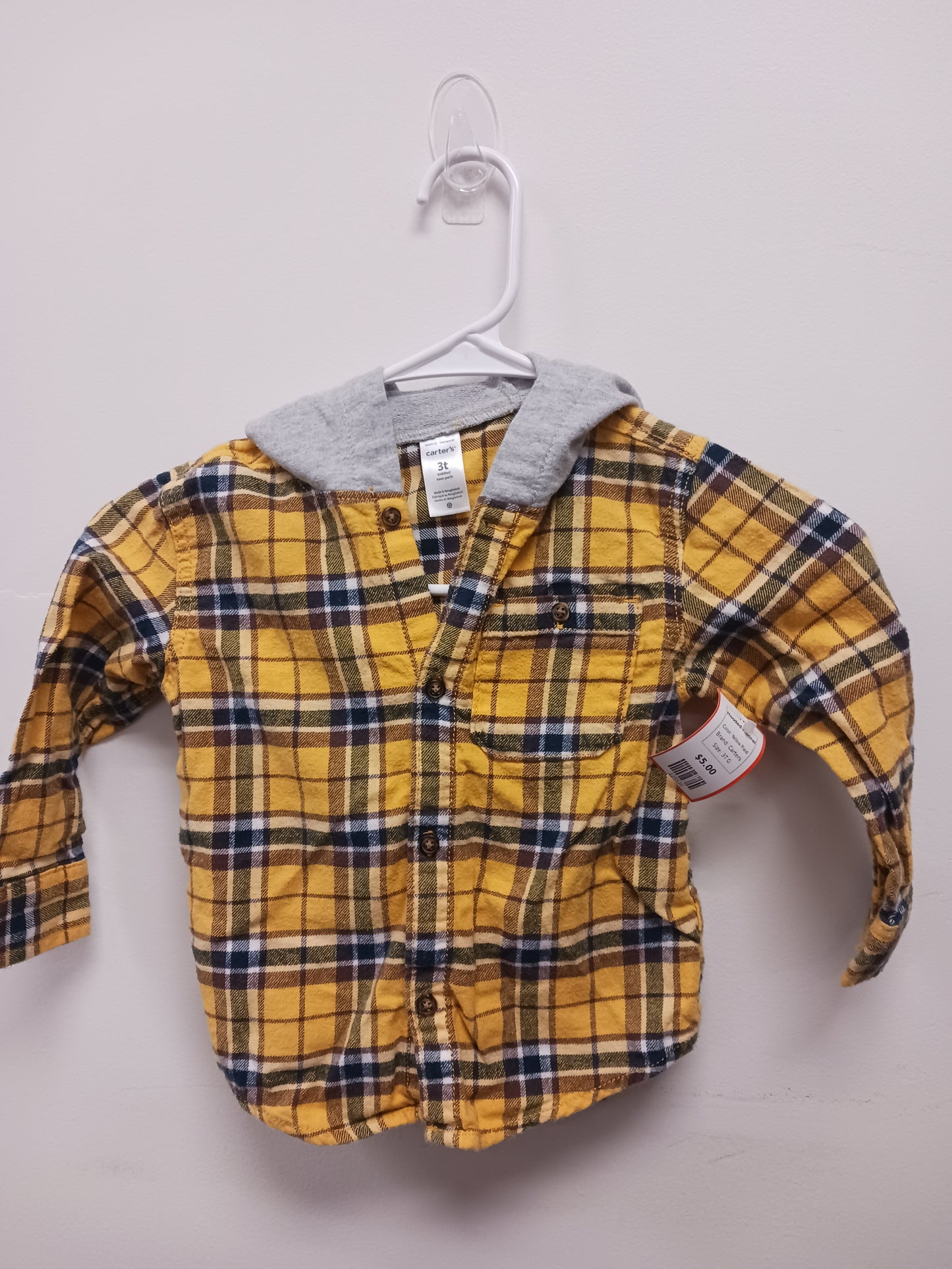 Yellow Plaid Carters Hooded Flannel, 3T G