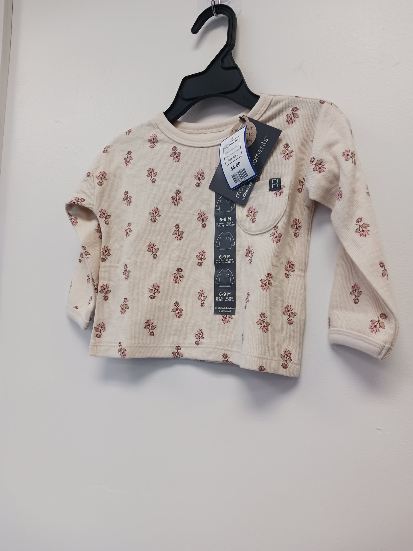 White/Pink Flower Modern Moments Longsleeve Shirt, 6M G