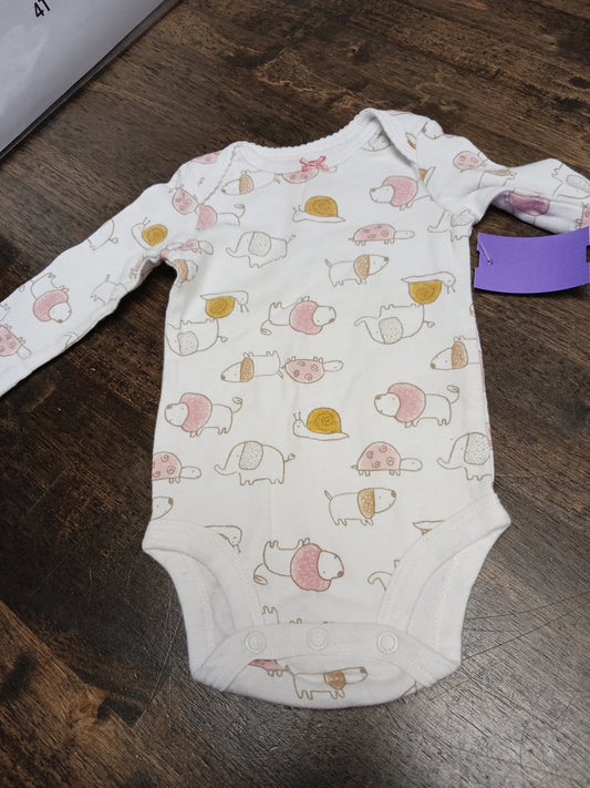 White/Pink/Yellow Animal Carters Longsleeve Onesie, 3M G