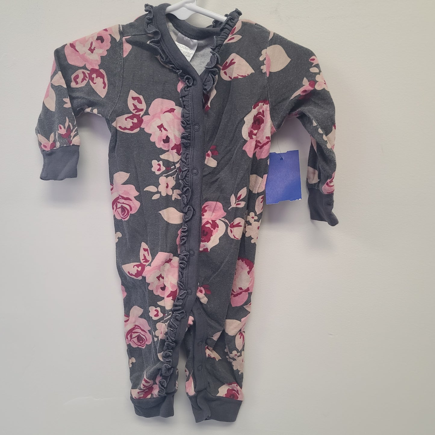 Grey/Pink Flower Modern Moments Pant One Piece, 3M G