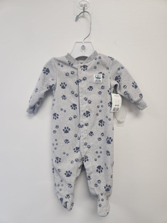 Grey/Navy Paw Print Carters Sleeper, 3M B