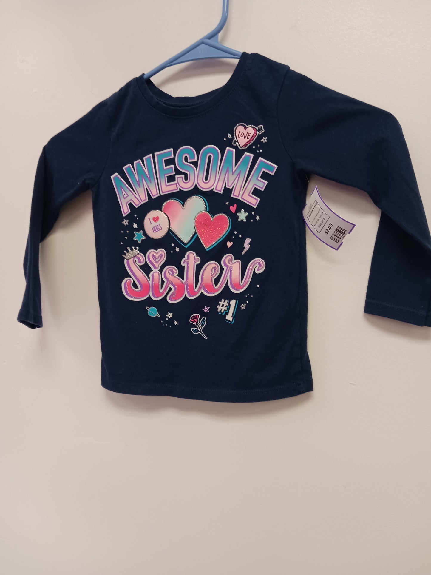 Navy Awesome Sister Garanimals Longsleeve Shirt, 2T G