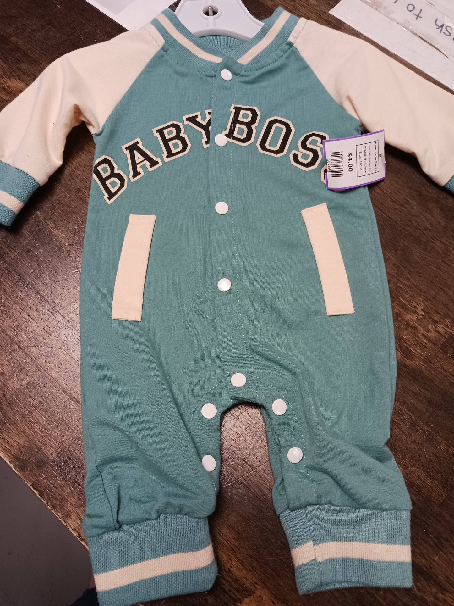 Cream/Blue Baby Boss Boutique Pant One Piece, NB B