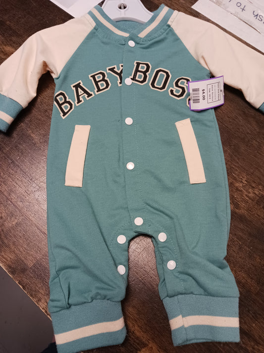 Cream/Blue Baby Boss Boutique Pant One Piece, NB B