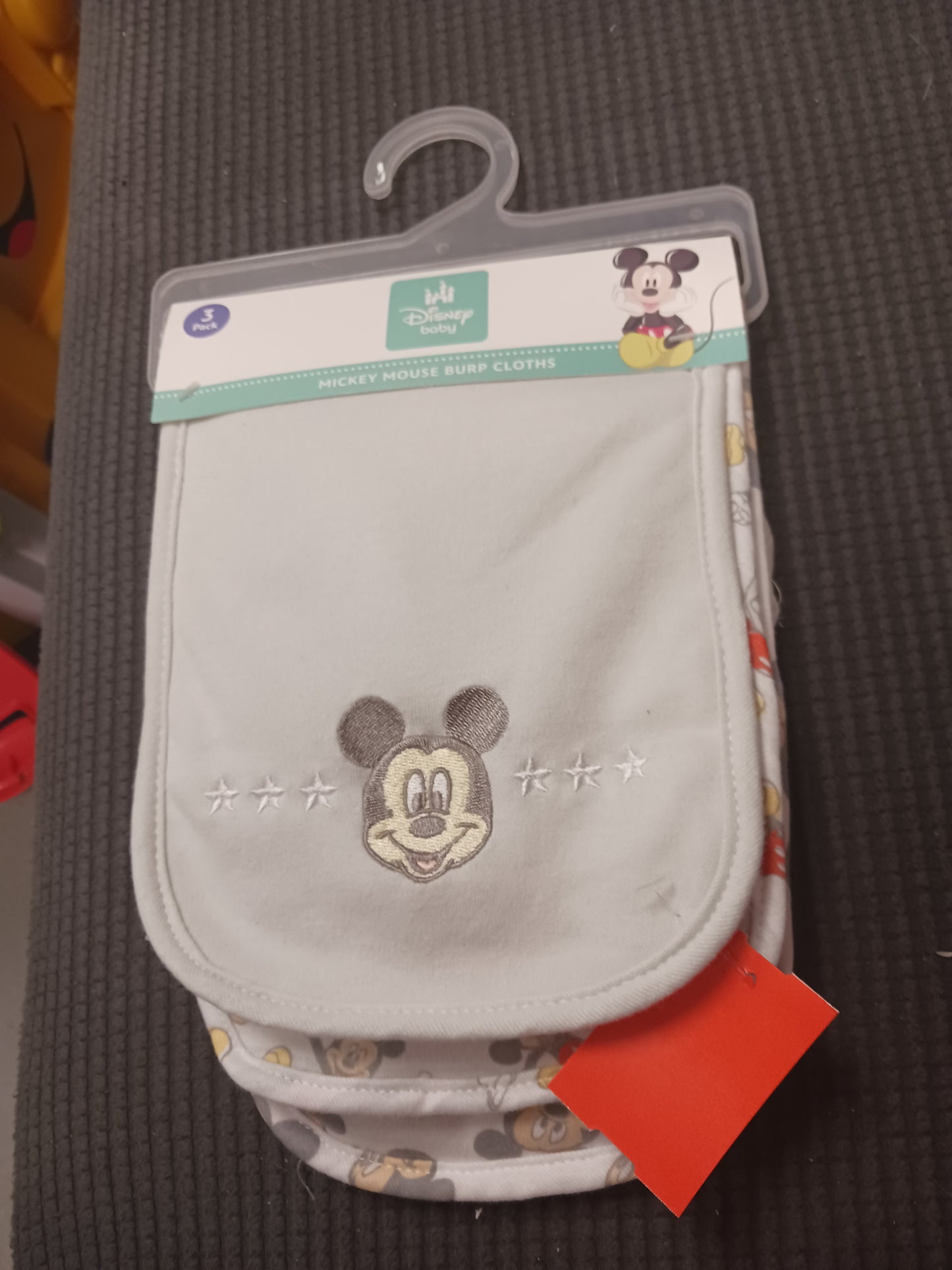 white/grey Disney Baby 3 Pak Mickey Mouse Burp Cloths